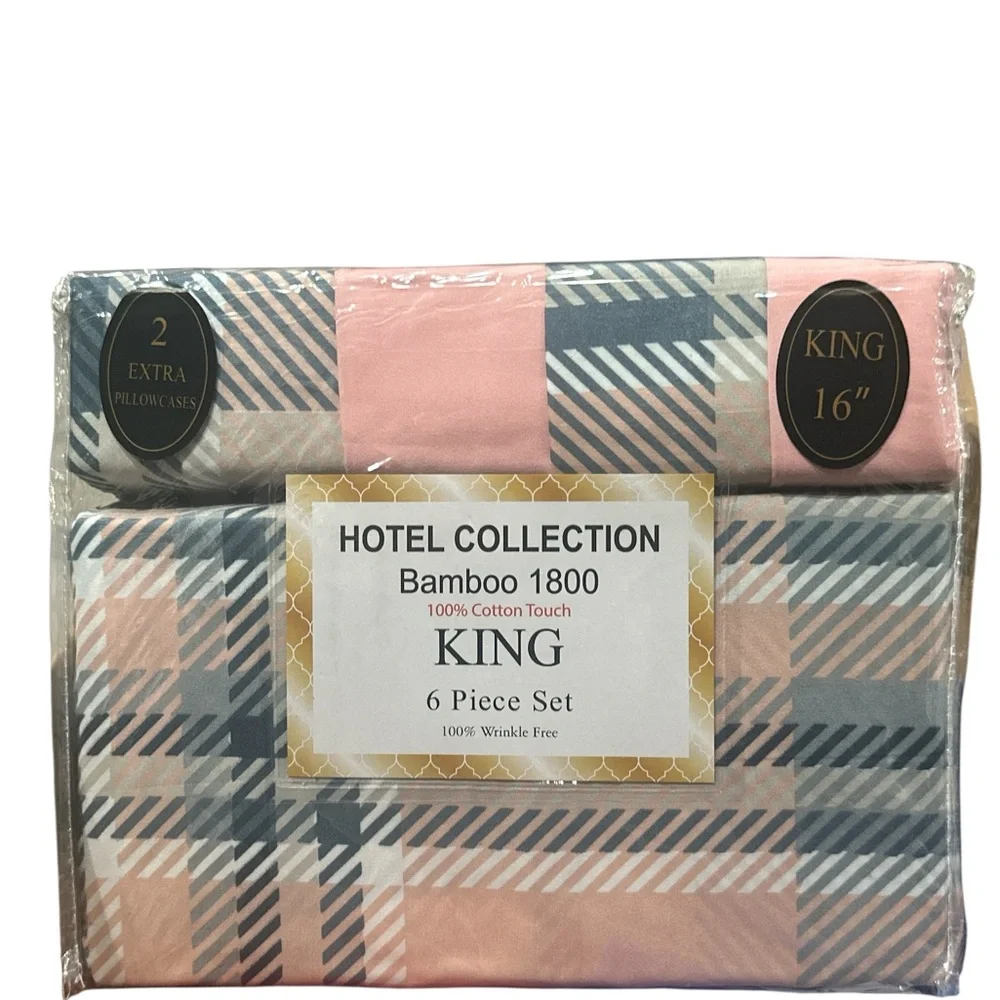 NWT, Hotel Collection Bamboo 1800 King Bedding Set - Pink and Blue